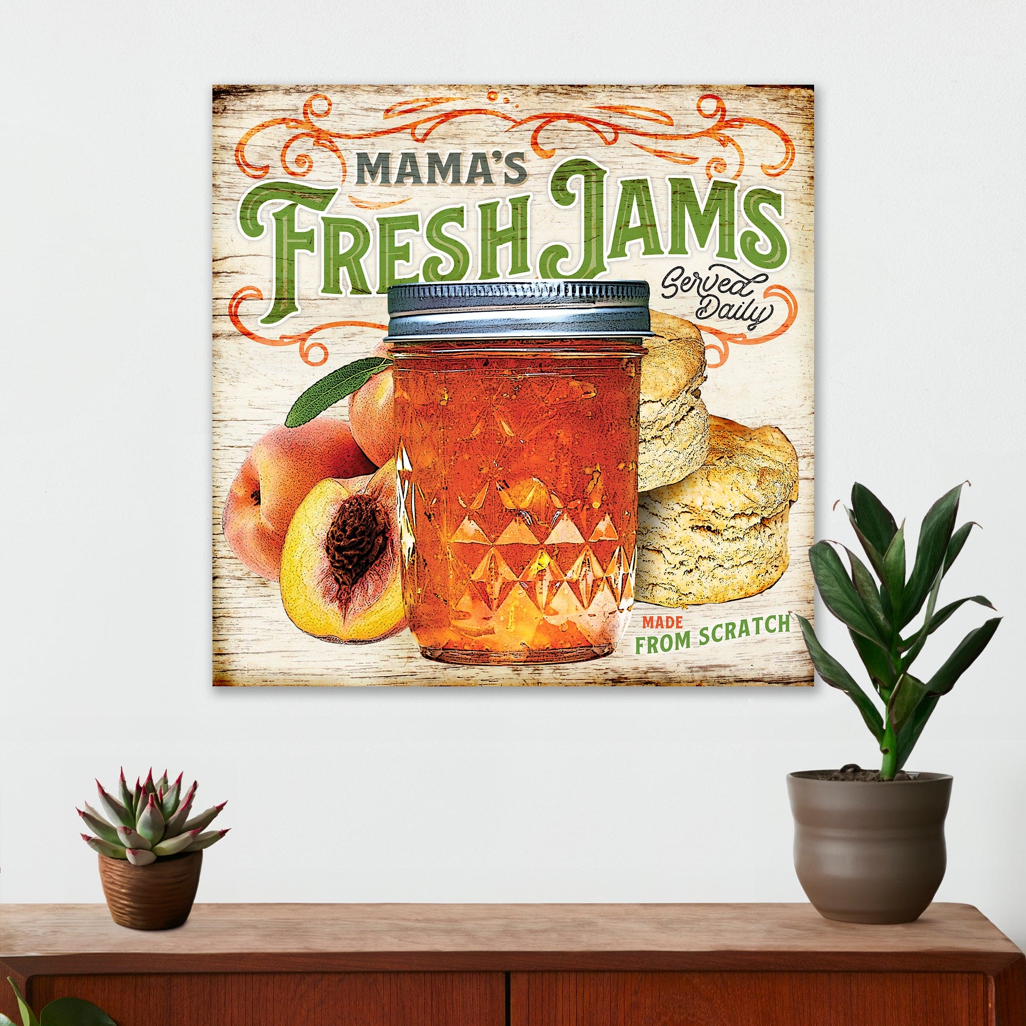 Farmhouse Kitchen Wall Decor - Mama's Fresh Jams - Canvas Sign