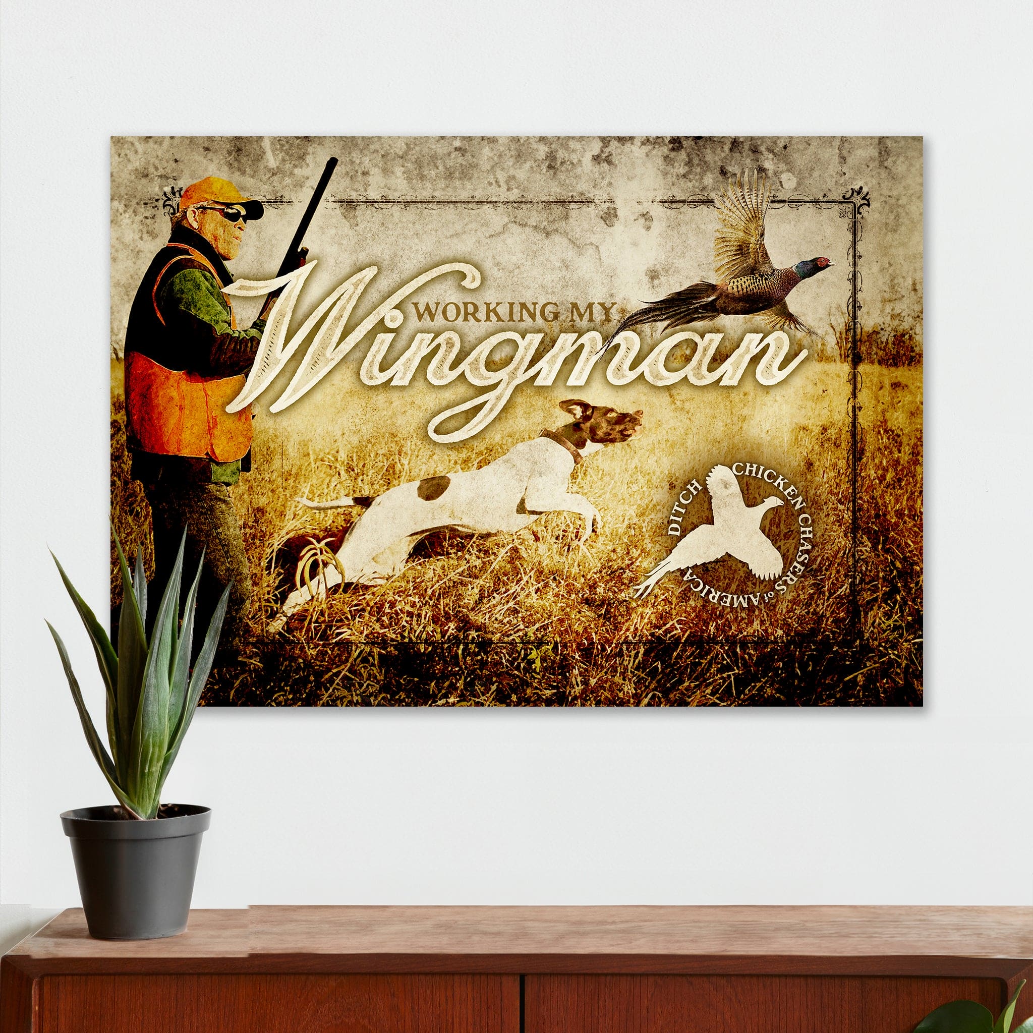 Hunting Wall Decor - Working My Wingman - Canvas Sign