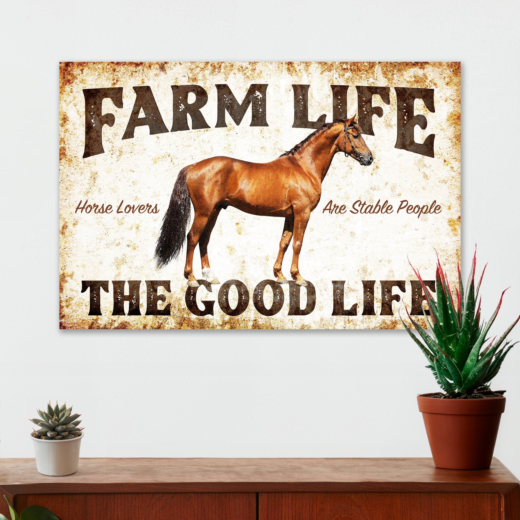 Farmhouse Wall Decor - Farm Life (Bay Horse) - Canvas Sign